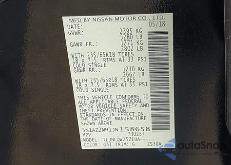 2018 Nissan Murano Sv from USA, damaged, VIN 5N1AZ2MH1JN158658